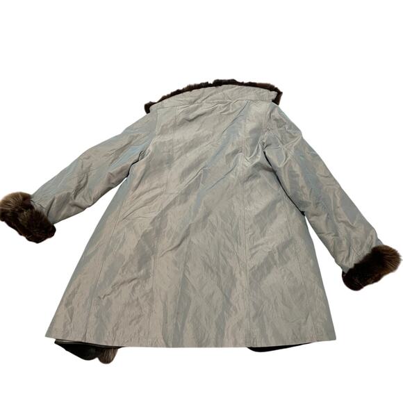 Vintage Pennylane Fur Trim Coat Gray Brown Toggle Button Closure Lined Outerwear - Picture 8 of 8